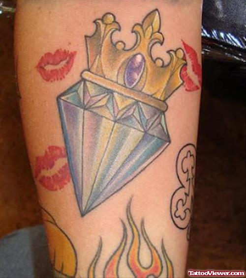 Crown Diamond  And Lips Tattoo