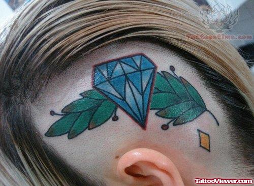 Leaf And Diamond Tattoo On Head