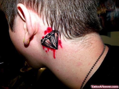 Bleeding Diamond Tattoo Behind Ear