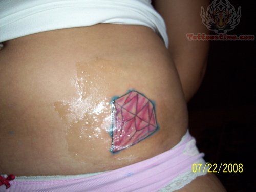 Red Ink Diamond Tattoo On Belly