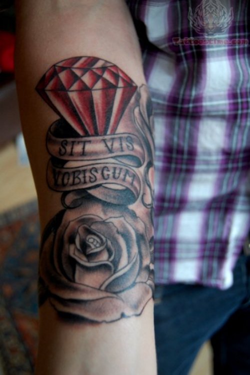 Red Diamond And Flower Tattoo