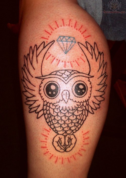 Shining Diamond And Owl Tattoo