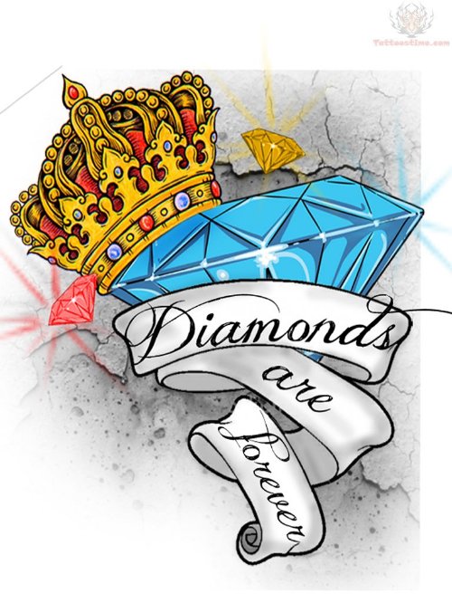 Crown Diamond And Banner Tattoo Design