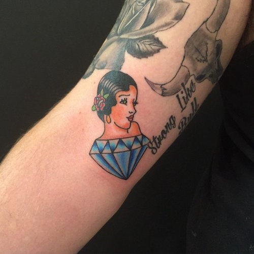 Girl With Diamond Tattoo On Arm Sleeve