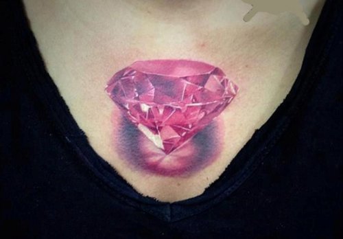 Pink Diamond Tattoo On Girl Chest