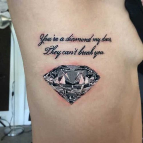 Nice Grey Diamond Tattoo On Rib Side