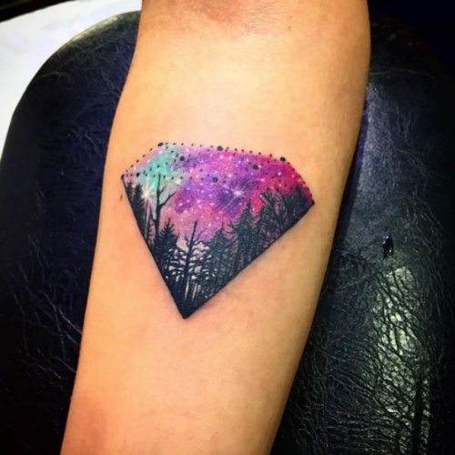 Colorful Diamond Tattoo On Forearm