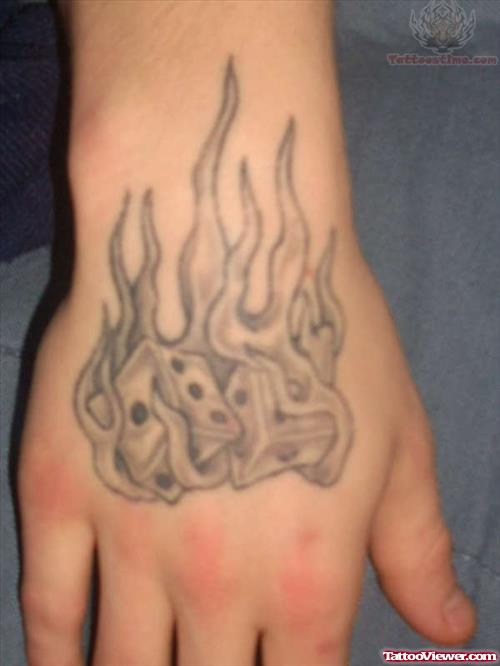 Flaming Dice Tattoo On Hand
