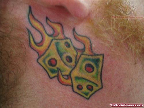 Flaming Dice Green Ink Tattoo