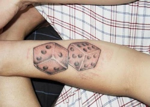 Grey Ink Dice Tattoos On Forearm