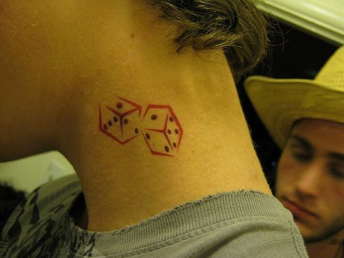 Red Dice Tattoos On Side Neck