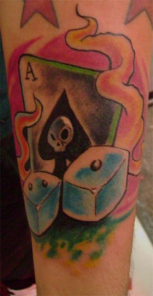 Flaming Playing Cards And Dice Tattoo
