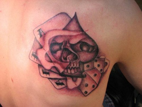 Ace Cards and Dice Tattoo On Back Shoulder