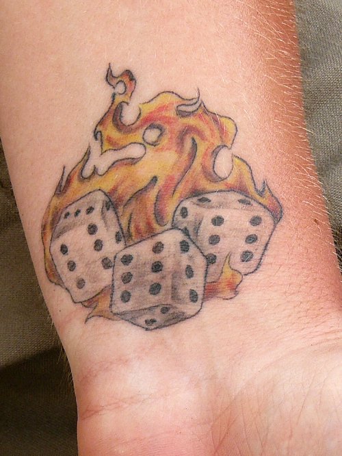 Flaming Dice Tattoos On Wrist