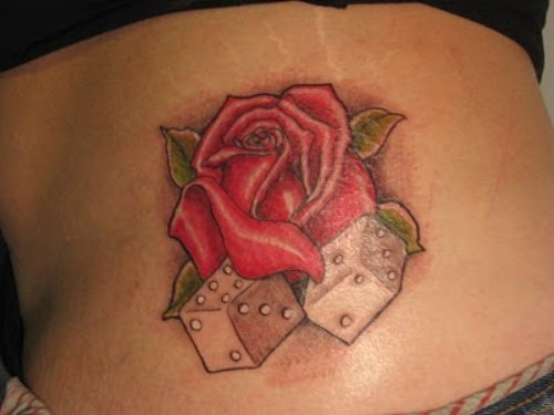 Red Rose and Dice Tattoos On Side