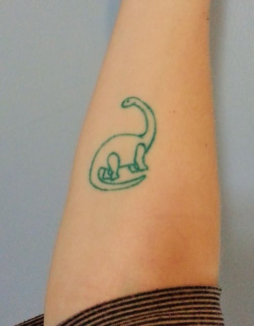 Cute Green Outline Dinosaur Tattoo