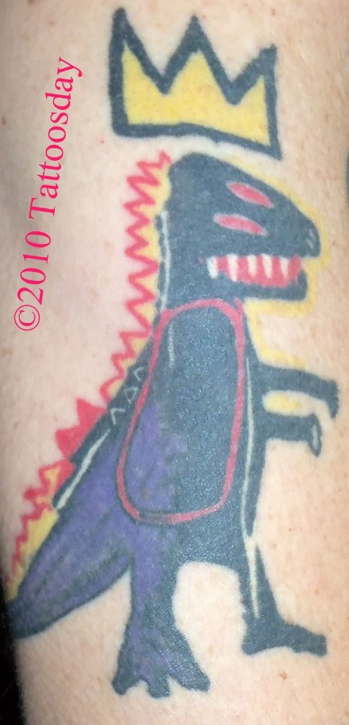 Color Ink Crown Dinosaur Tattoo