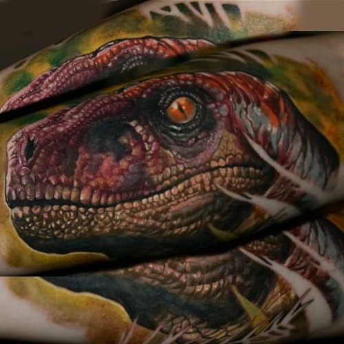 Realistic Dinosaur Tattoo On Sleeve