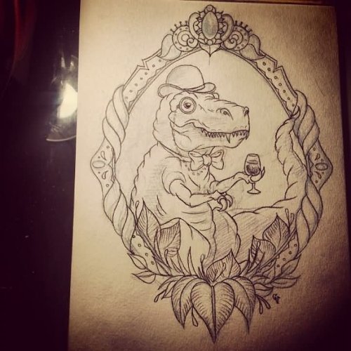Grey Ink Dinosaur Tattoo Design