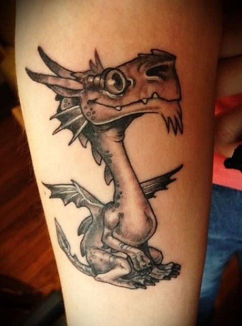 Grey Ink Dinosaur Tattoo on Sleeve
