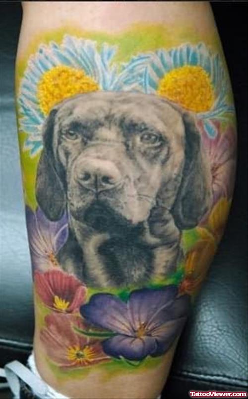 Dog Portrait Tattoo On Leg