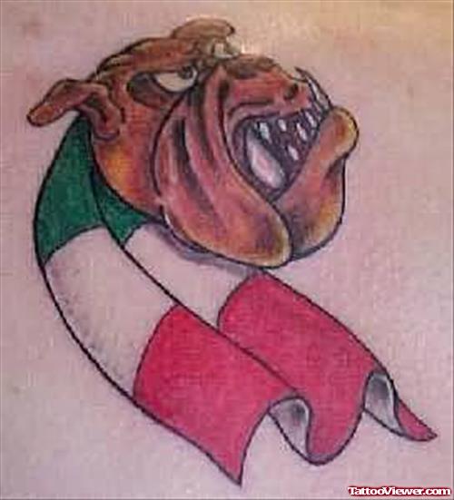 Brown Bull Dog Face Tattoo
