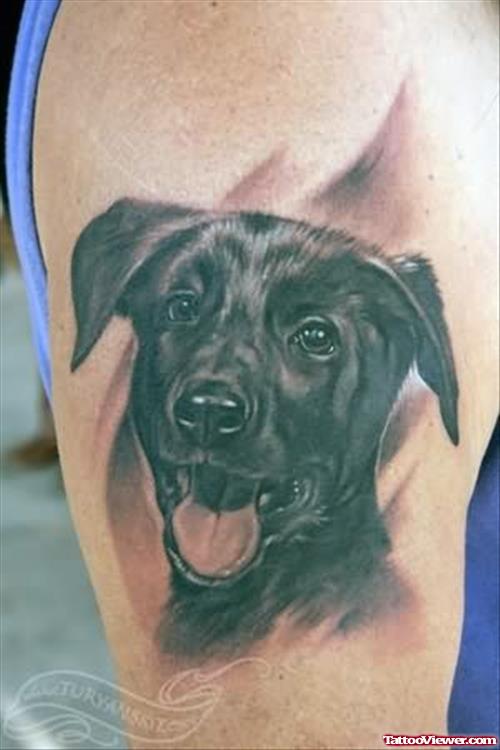 Realistic Black Dog Tattoo