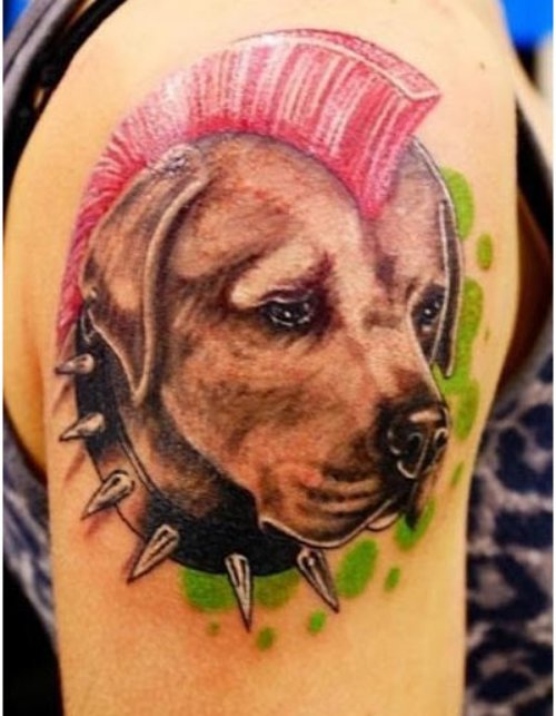 Punk Dog Tattoo On Right Shoulder