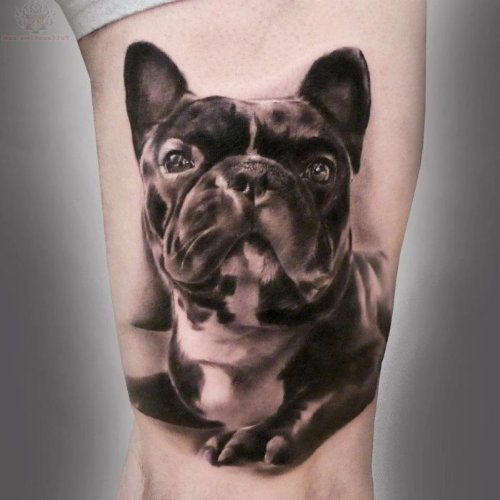 Black Ink Dog Tattoo On Sleeve