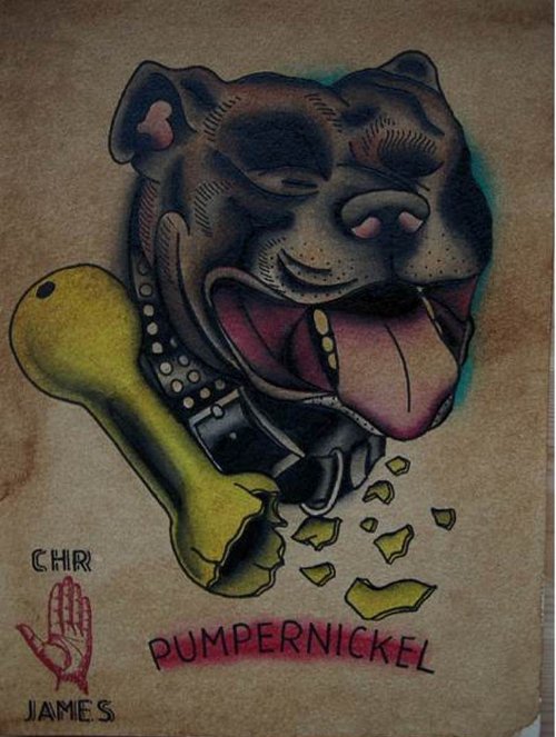Dog Eating Bone Tattoo