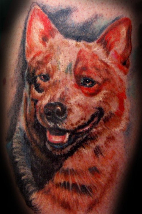 Red Ink Dog Tattoo Design
