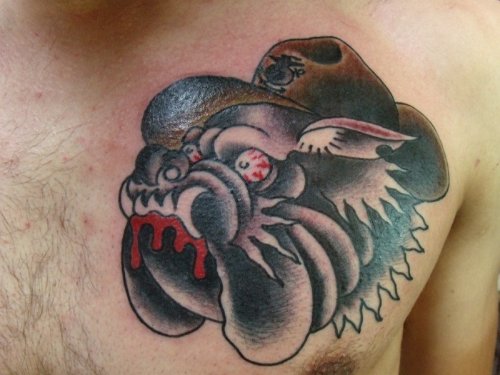 Colored Bull Dog Tattoo