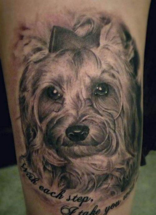 Bicep Grey Ink Dog Tattoo