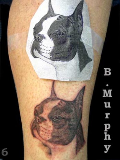 Color Ink Dog Tattoo On Leg Sleeve