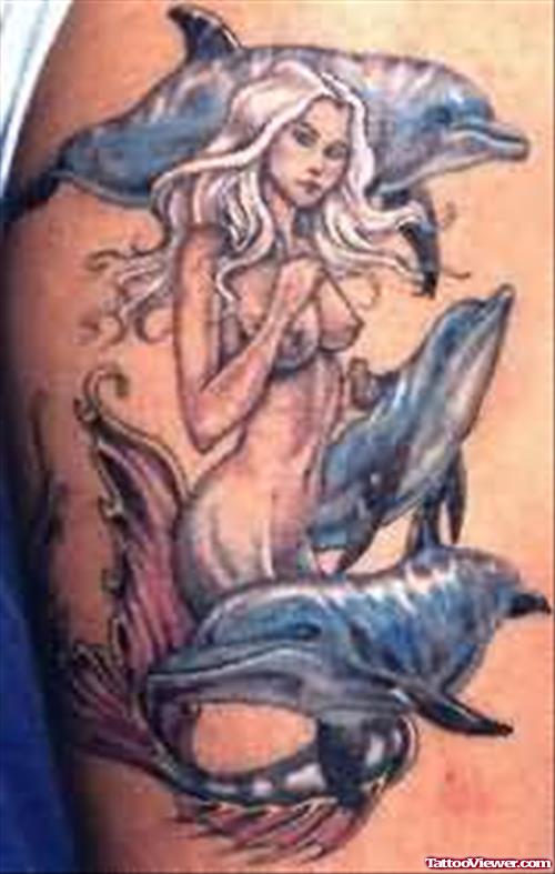 Girl And Dolphins Tattoo