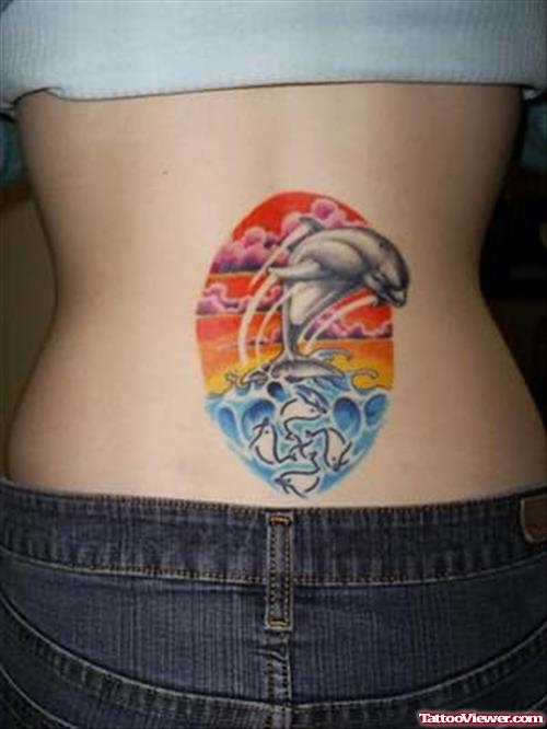 Dolphin Coloured Tattoos For Back