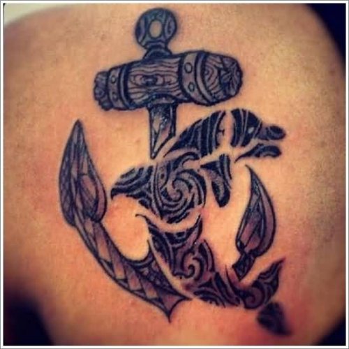 Incredible Artistic Anchor and Dolphin Tattoo