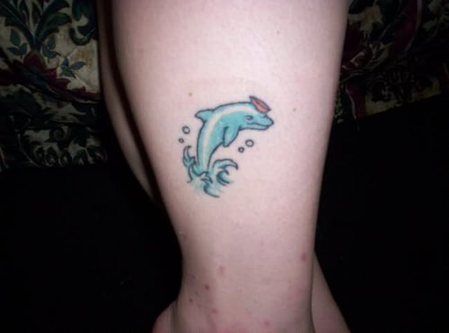 Blue Dolphin Tattoo On Leg