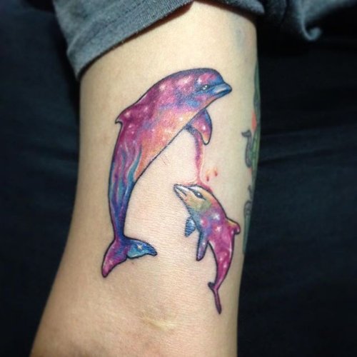 Cute Galaxy Dolphins Tattoo Design
