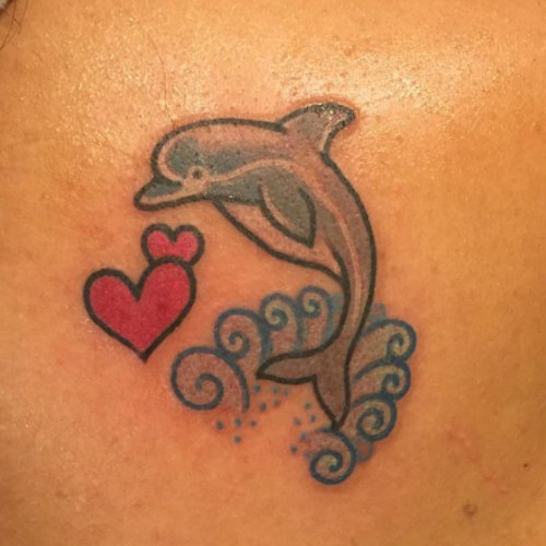 Grey Dolphin With Red Hearts Tattoo Design Idea