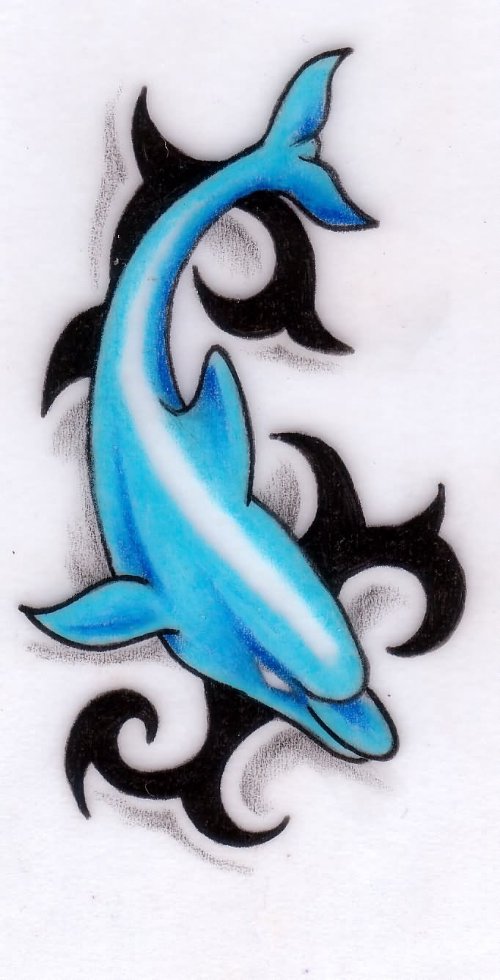 Tribal And Dolphin Tattoo Design for Girls