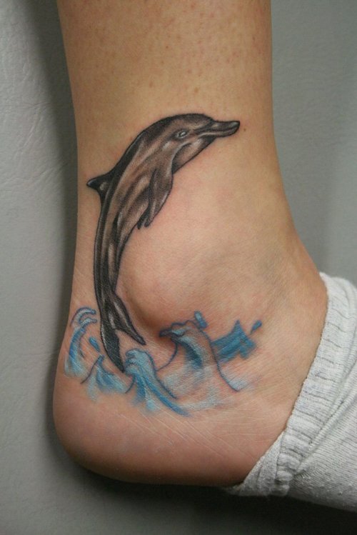 Jumping Dolphin Tattoo On Ankle