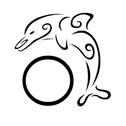 Outline Circle And Dolphin Tattoo Design