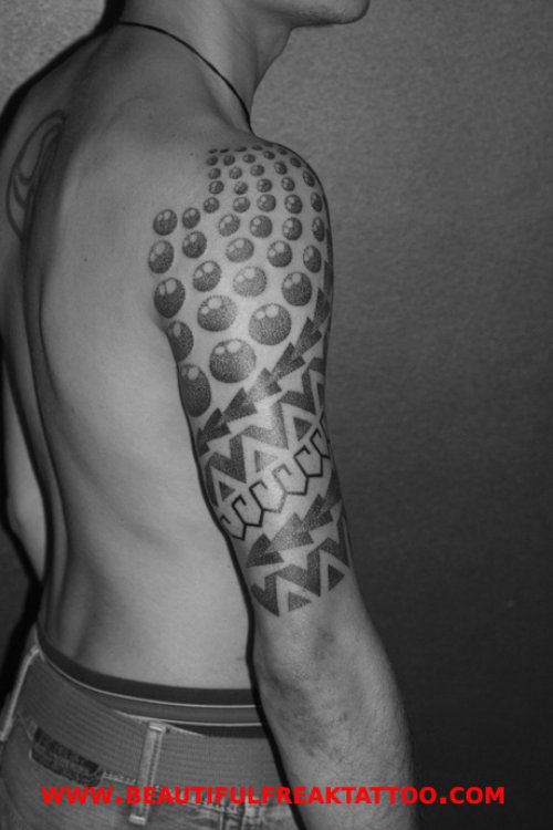 Wonderful Dotwork Tattoo On Man Right Sleeve