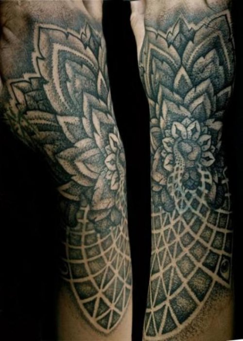 Beautiful Dotwork Tattoo On Full Sleeve