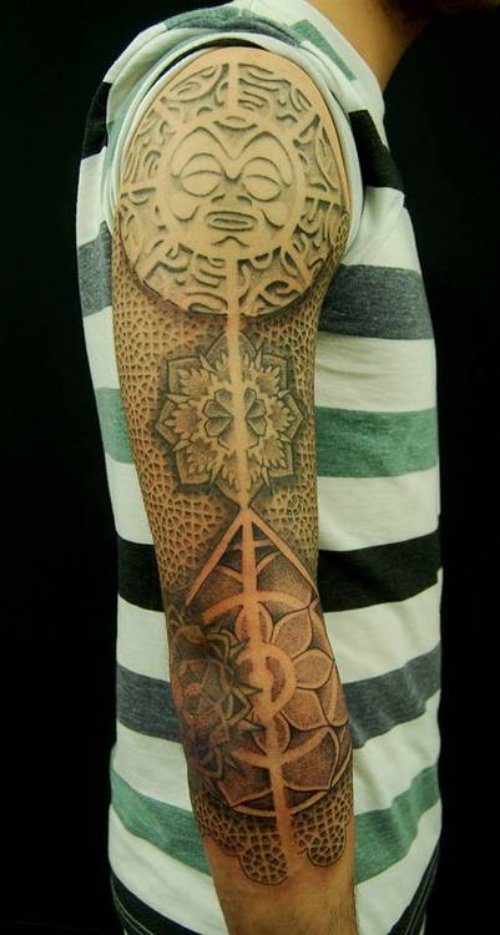Amazing Dotwork Tattoo On Man Right Sleeve