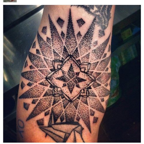 Awesome Grey Ink Geometric Dotwork Tattoo On Arm