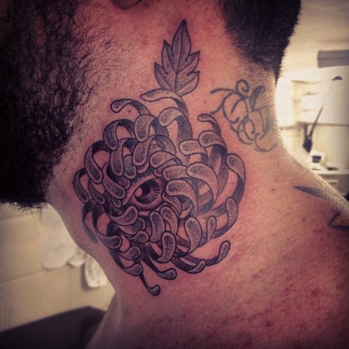 Hibiscus Flower Dotwork Tattoo On Side Neck