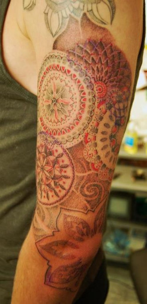 Amazing Dotwork Tattoo On Left Sleeve