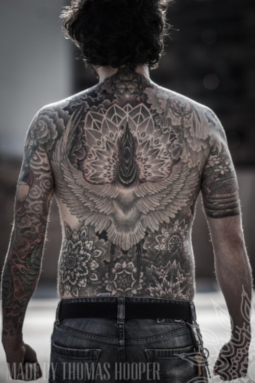 Cute Dotwork Tattoo On Man Back Body